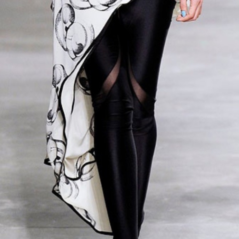 Y2K Threeasfour Shiny Black Mesh Peep Leggings 4